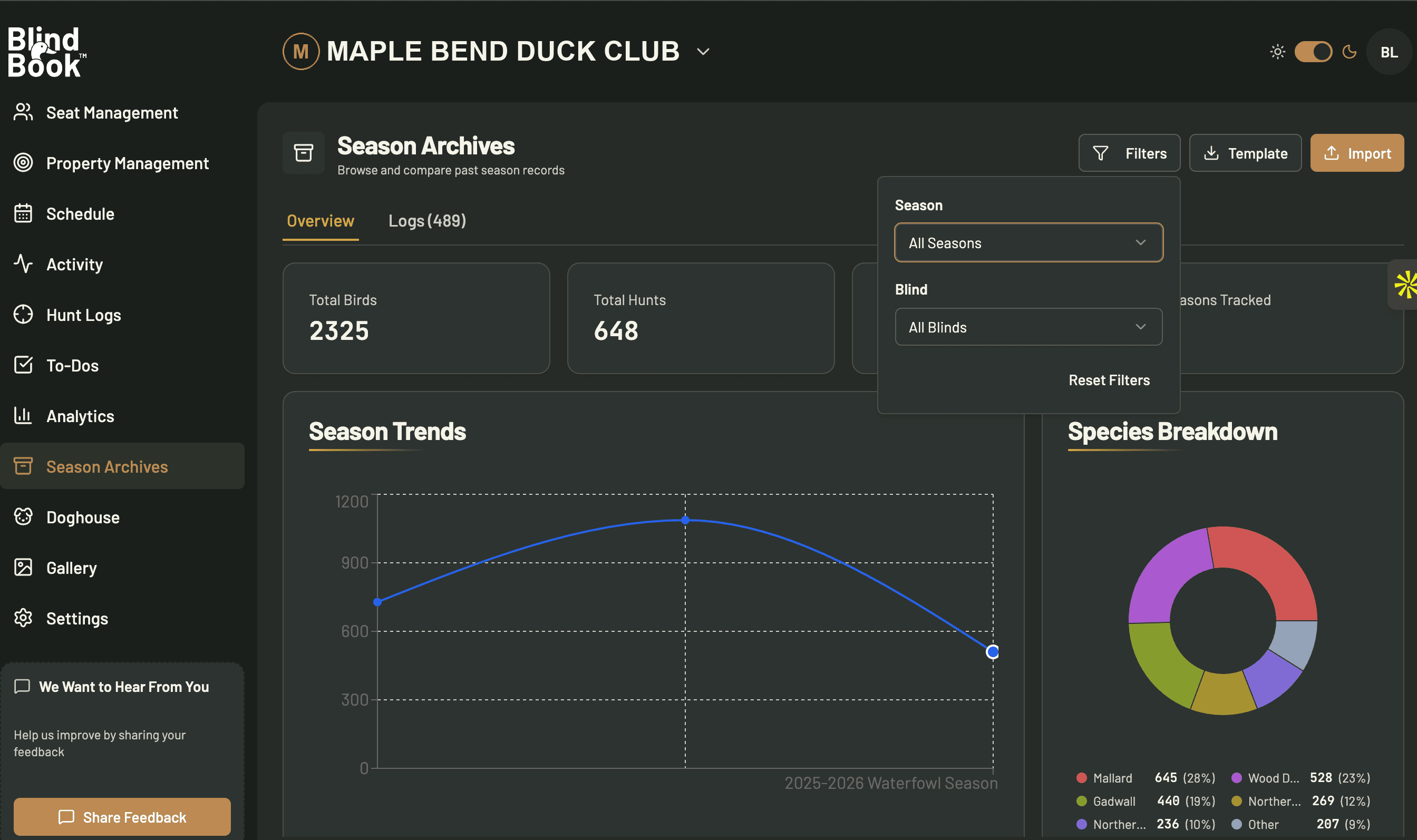 Historical Season Reporting screenshot