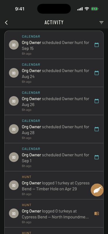 Activity feed — mobile app