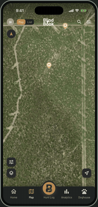 Dropping a hog scouting pin with notes and a photo in BlindBook