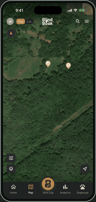 Dropping an upland scouting pin with notes and a photo in BlindBook